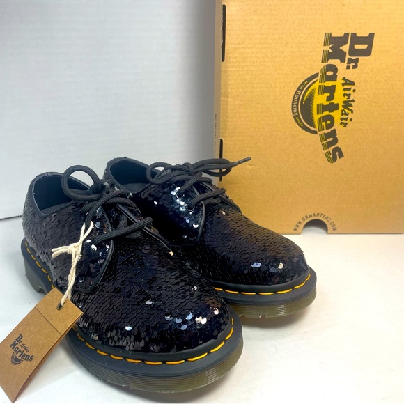 BNIB DR MARTENS 1461 SHIFTABLE SEQUINS LOAFER BLACK/SILVER UK 3 US 5 - Picture 2 of 16